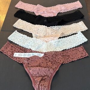 Hanky Panky Lace Thongs 5 Pair NWOT OS, Nylon, Spandex and cotton